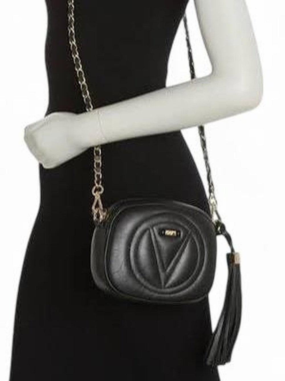 Valentino Black Quilted Leather Circle Crossbody with Tassel - Picture 2 of 8